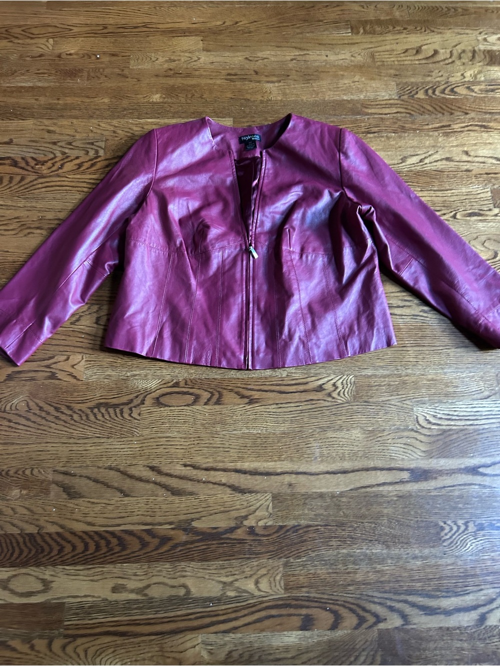 Style & Co Genuine Leather Jacket Burgundy Wine Red Size 18W Plus Size - Picture 5 of 11